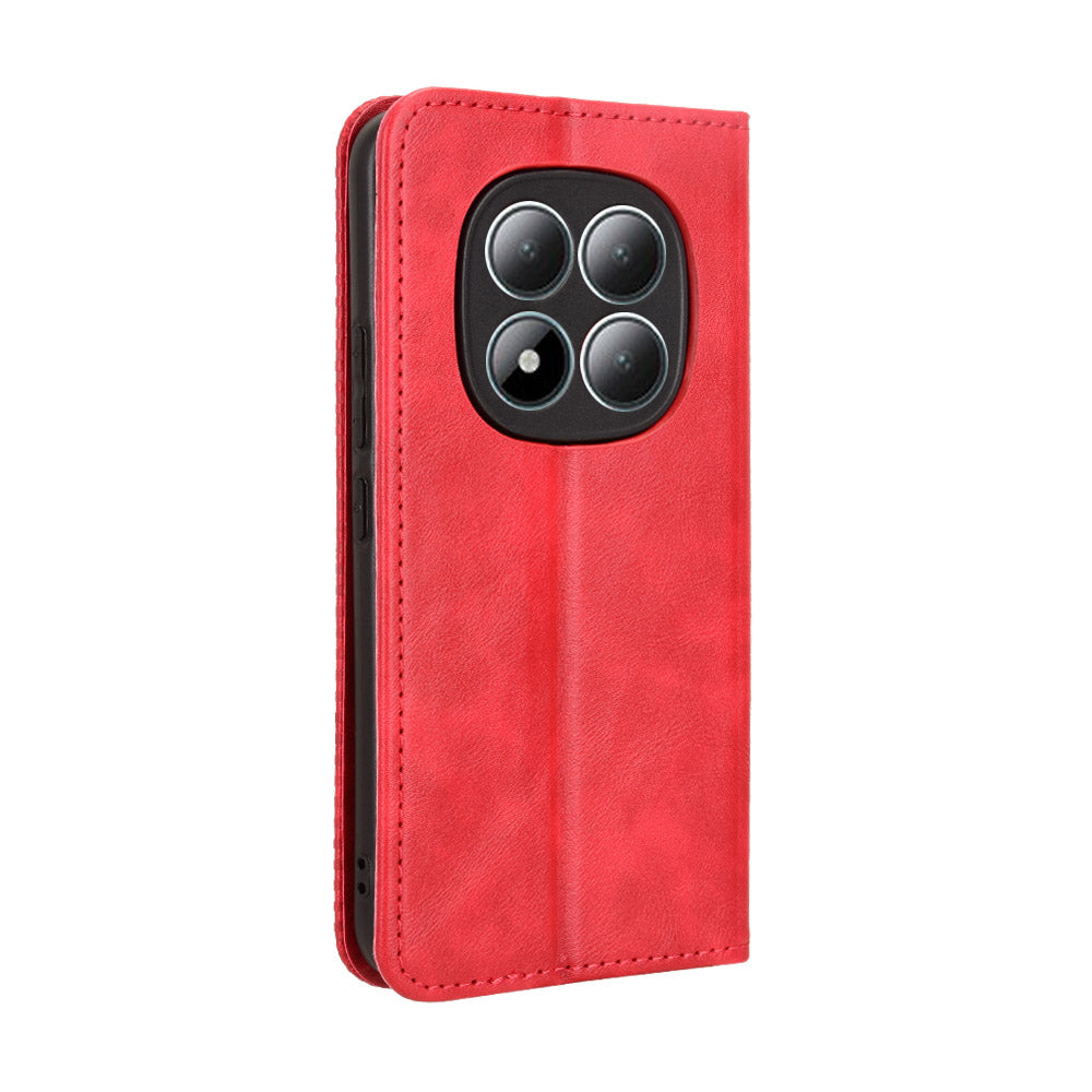 For Xiaomi Poco M8 Pro 5G / Redmi Note 15 Pro+ 5G (Global) Leather Case Wallet Stand Retro Texture Phone Cover - Red