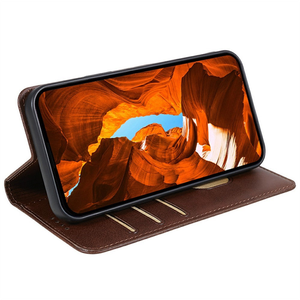 For Xiaomi Redmi Note 15 Pro 5G (Global) Case Strong Magnetic PU Leather Phone Cover Calf Texture - Brown