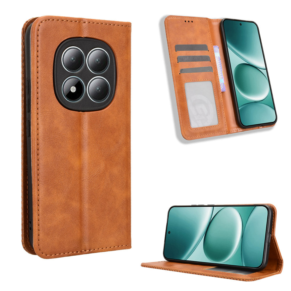 For Xiaomi Redmi Note 15 Pro 5G (Global) Leather Case Wallet Stand Retro Texture Phone Cover - Brown