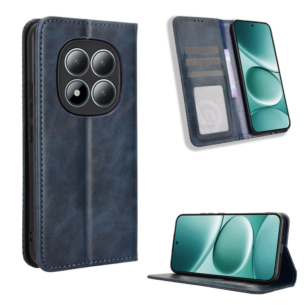 For Xiaomi Redmi Note 15 Pro 5G (Global) Leather Case Wallet Stand Retro Texture Phone Cover - Blue