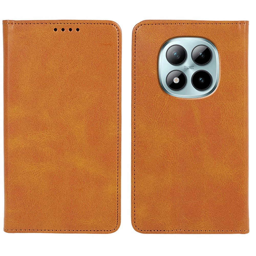 For Xiaomi Poco M8 Pro 5G / Redmi Note 15 Pro+ 5G (Global) Case Strong Magnetic PU Leather Phone Cover Calf Texture - Khaki