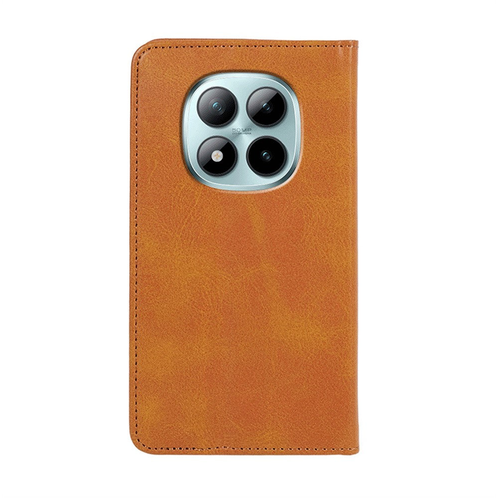 For Xiaomi Poco M8 Pro 5G / Redmi Note 15 Pro+ 5G (Global) Case Strong Magnetic PU Leather Phone Cover Calf Texture - Khaki