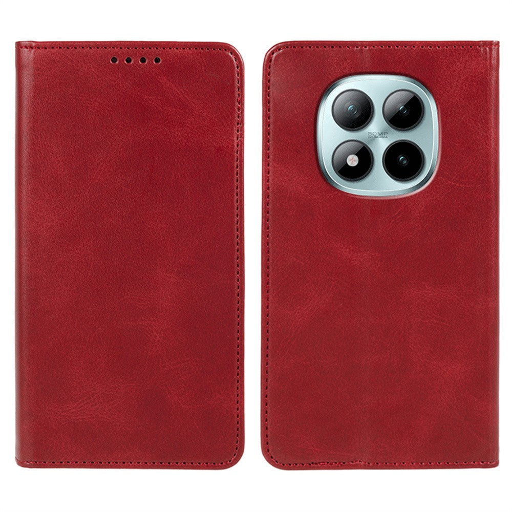 For Xiaomi Poco M8 Pro 5G / Redmi Note 15 Pro+ 5G (Global) Case Strong Magnetic PU Leather Phone Cover Calf Texture - Red