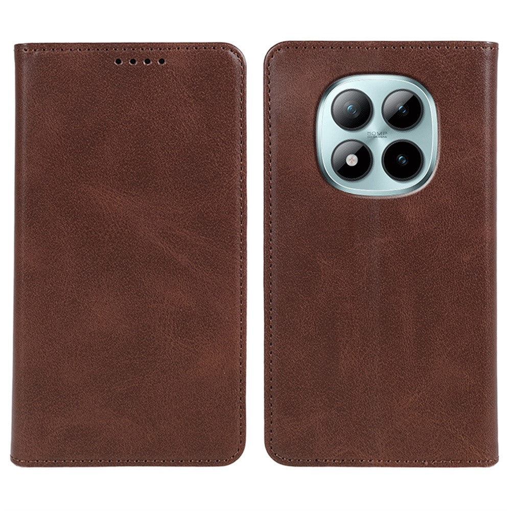 For Xiaomi Poco M8 Pro 5G / Redmi Note 15 Pro+ 5G (Global) Case Strong Magnetic PU Leather Phone Cover Calf Texture - Brown