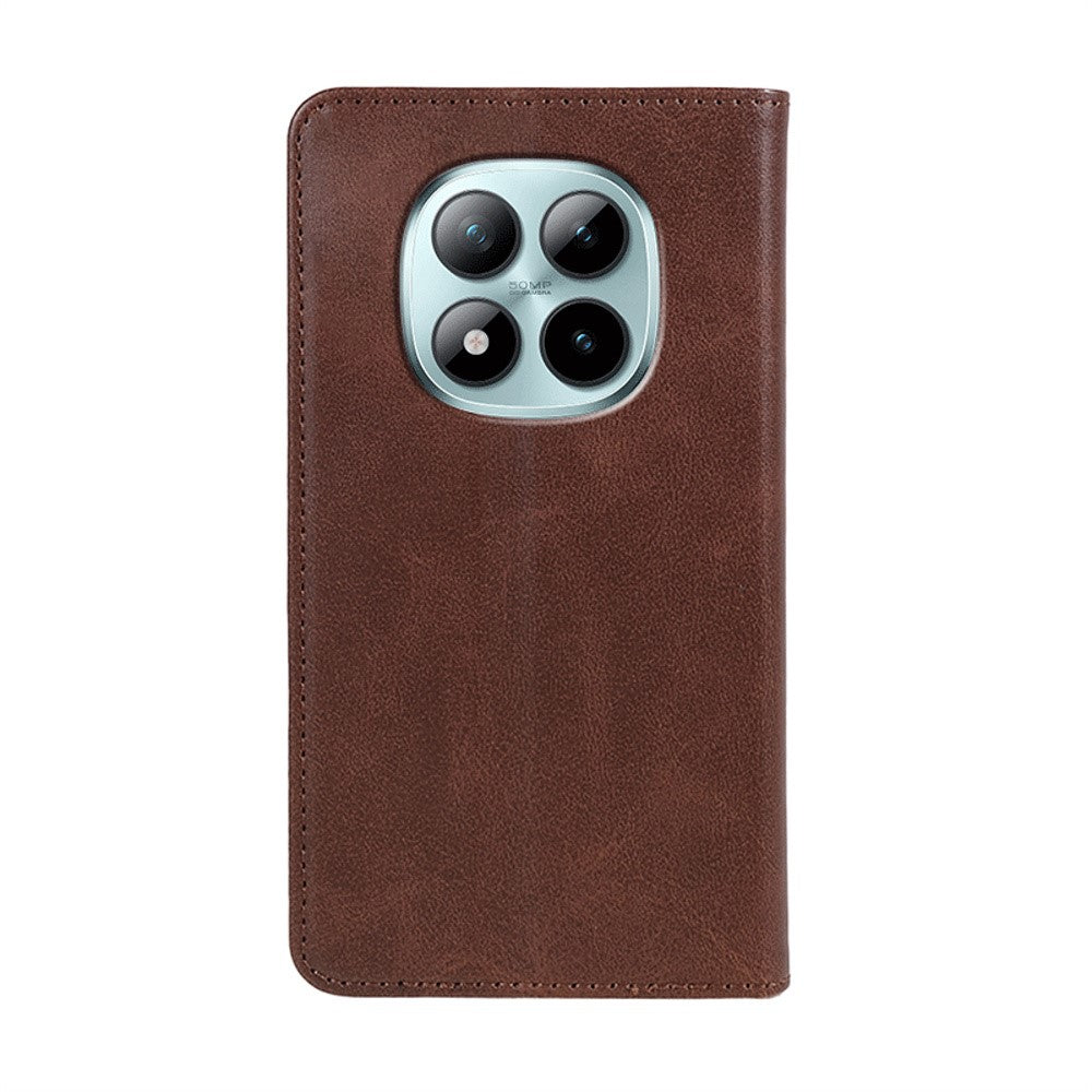 For Xiaomi Poco M8 Pro 5G / Redmi Note 15 Pro+ 5G (Global) Case Strong Magnetic PU Leather Phone Cover Calf Texture - Brown