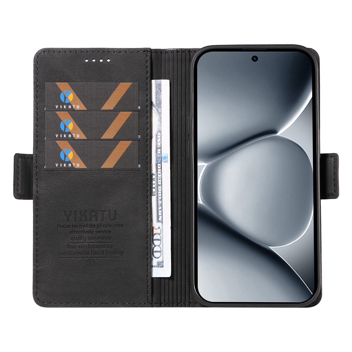 For Xiaomi Poco M8 Pro 5G / Redmi Note 15 Pro+ 5G (Global) Leather Case YIKATU YK-005 Skin-touch Feeling Wallet Phone Cover - Black