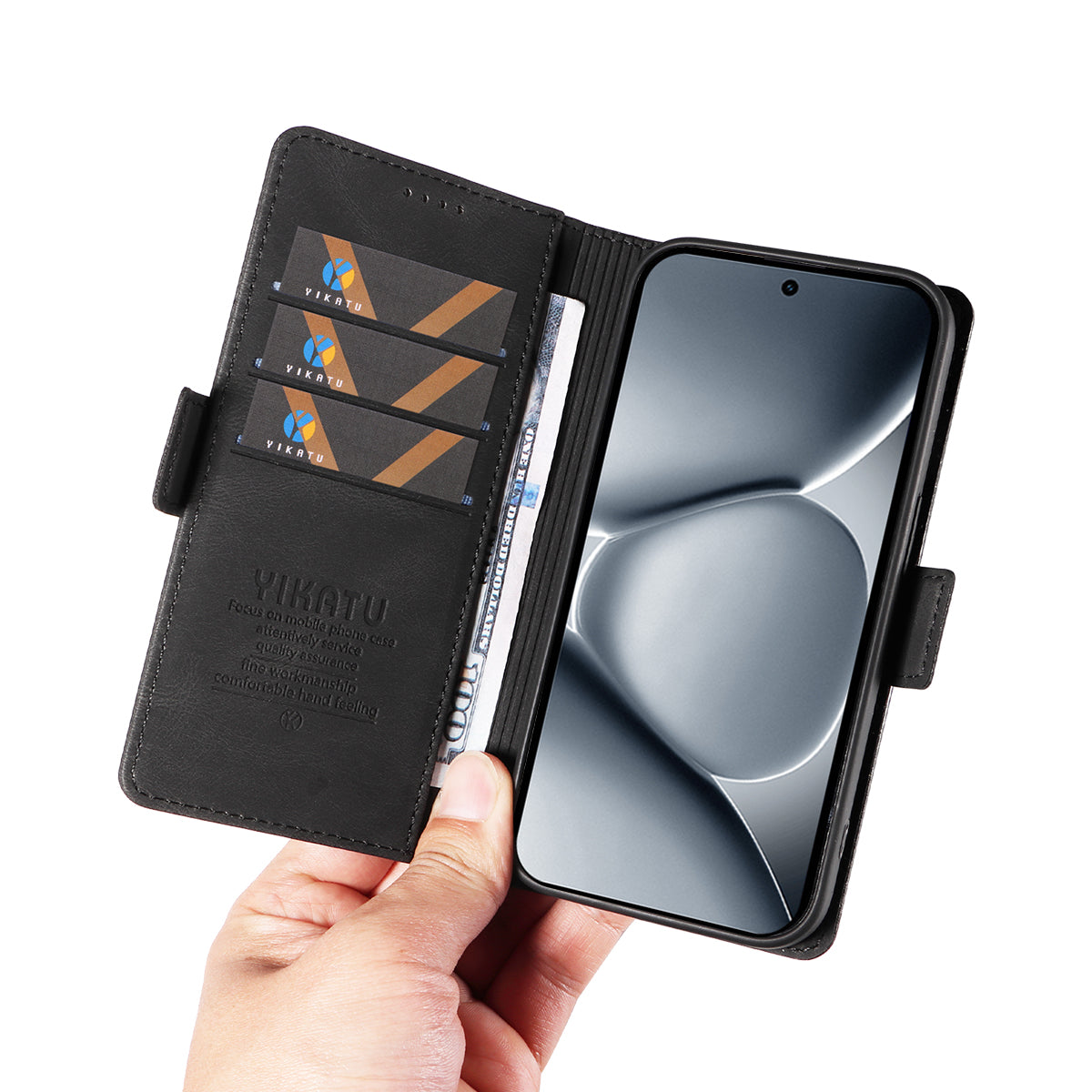 For Xiaomi Poco M8 Pro 5G / Redmi Note 15 Pro+ 5G (Global) Leather Case YIKATU YK-005 Skin-touch Feeling Wallet Phone Cover - Black