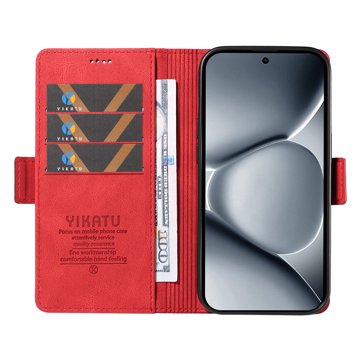 For Xiaomi Poco M8 Pro 5G / Redmi Note 15 Pro+ 5G (Global) Leather Case YIKATU YK-005 Skin-touch Feeling Wallet Phone Cover - Red
