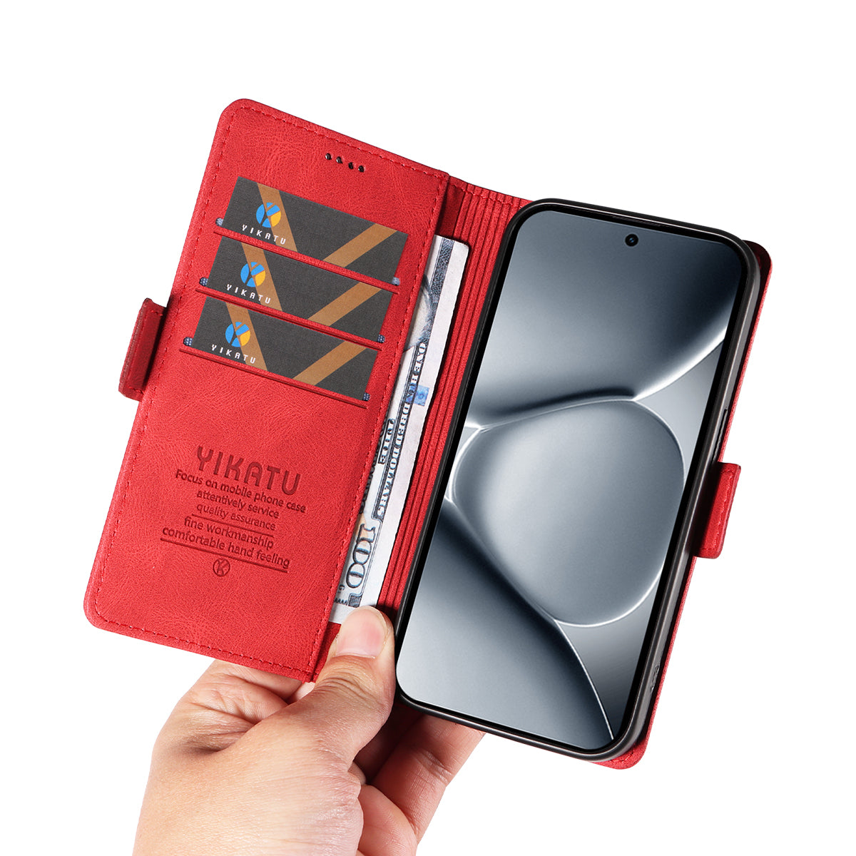For Xiaomi Poco M8 Pro 5G / Redmi Note 15 Pro+ 5G (Global) Leather Case YIKATU YK-005 Skin-touch Feeling Wallet Phone Cover - Red