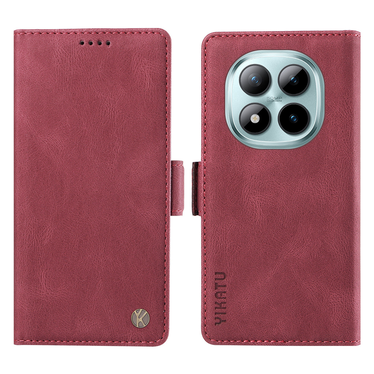 For Xiaomi Poco M8 Pro 5G / Redmi Note 15 Pro+ 5G (Global) Leather Case YIKATU YK-005 Skin-touch Feeling Wallet Phone Cover - Wine Red