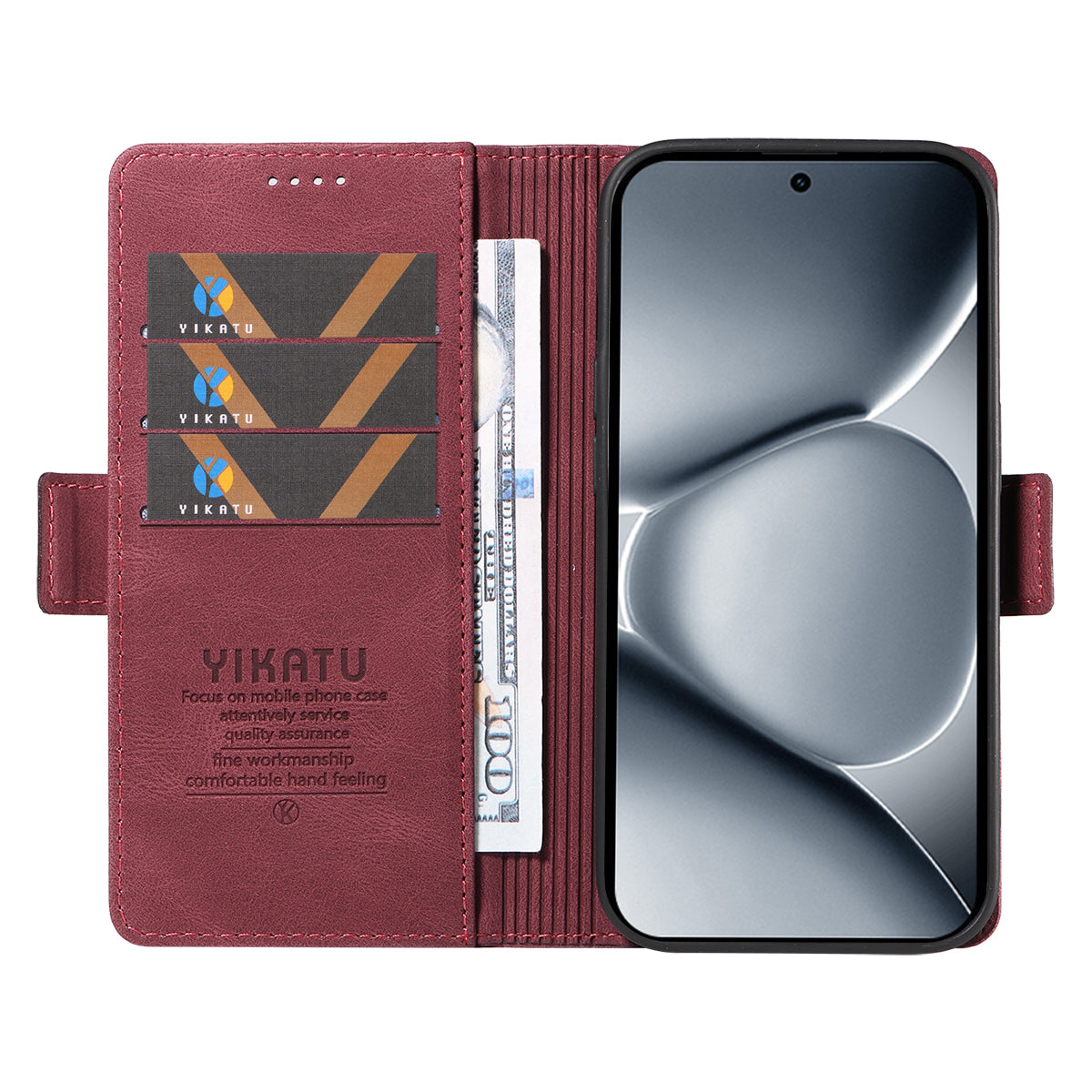 For Xiaomi Poco M8 Pro 5G / Redmi Note 15 Pro+ 5G (Global) Leather Case YIKATU YK-005 Skin-touch Feeling Wallet Phone Cover - Wine Red