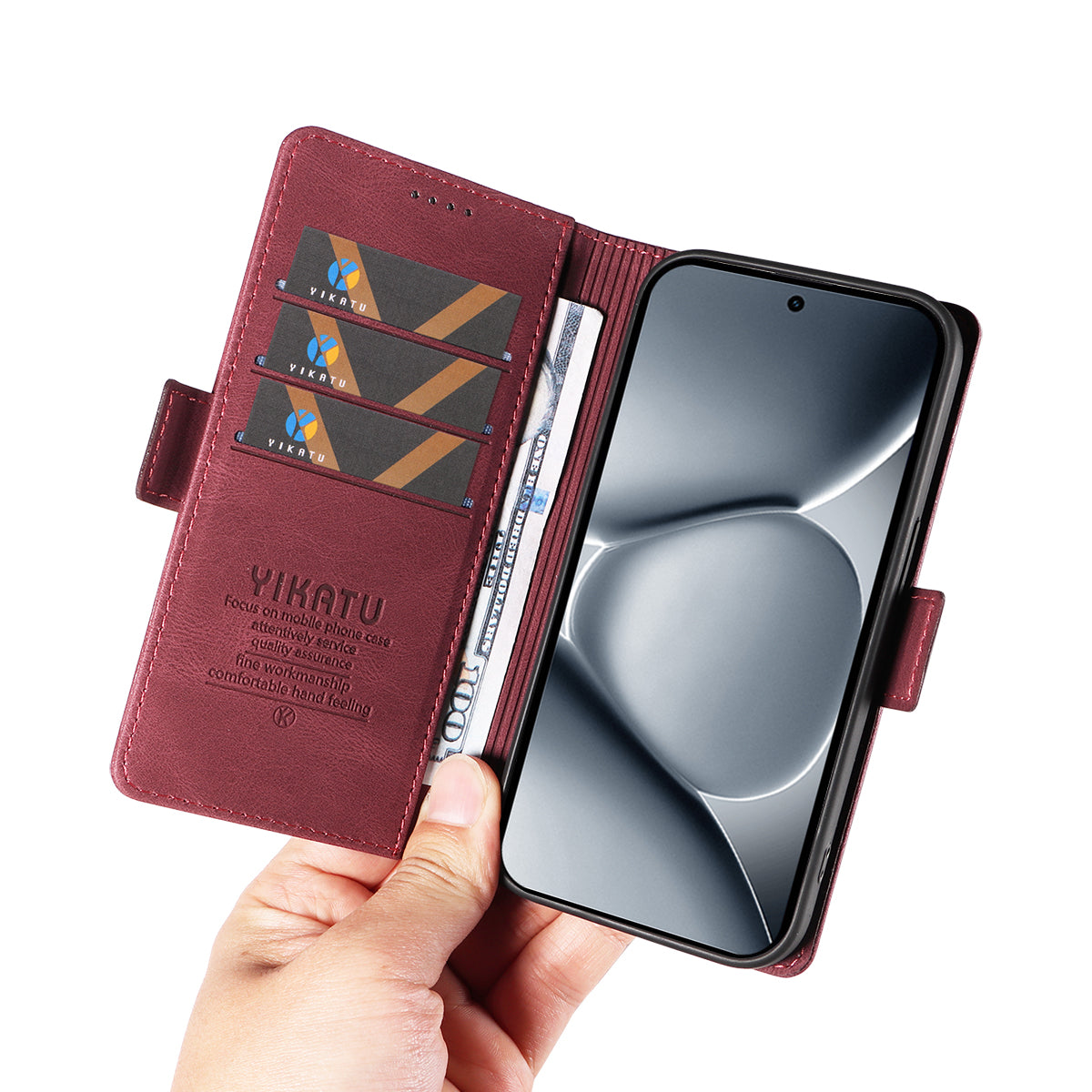 For Xiaomi Poco M8 Pro 5G / Redmi Note 15 Pro+ 5G (Global) Leather Case YIKATU YK-005 Skin-touch Feeling Wallet Phone Cover - Wine Red