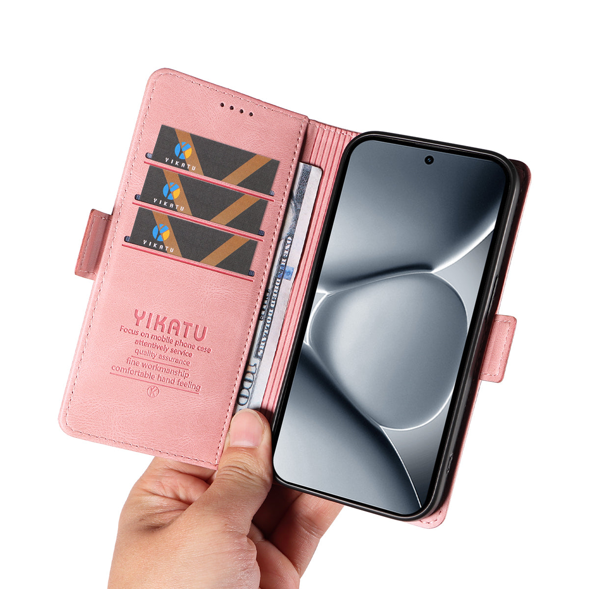 For Xiaomi Poco M8 Pro 5G / Redmi Note 15 Pro+ 5G (Global) Leather Case YIKATU YK-005 Skin-touch Feeling Wallet Phone Cover - Pink