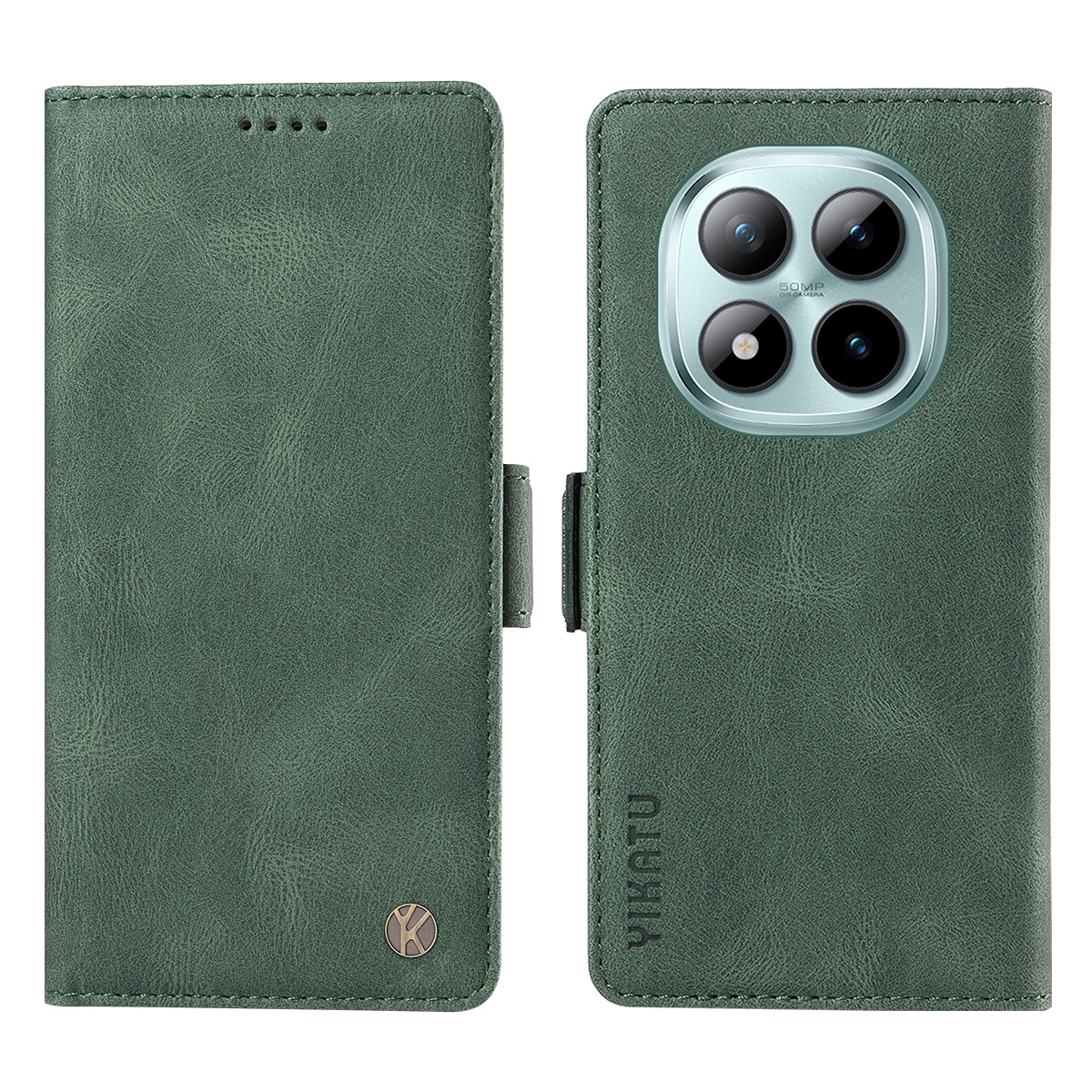 For Xiaomi Poco M8 Pro 5G / Redmi Note 15 Pro+ 5G (Global) Leather Case YIKATU YK-005 Skin-touch Feeling Wallet Phone Cover - Green