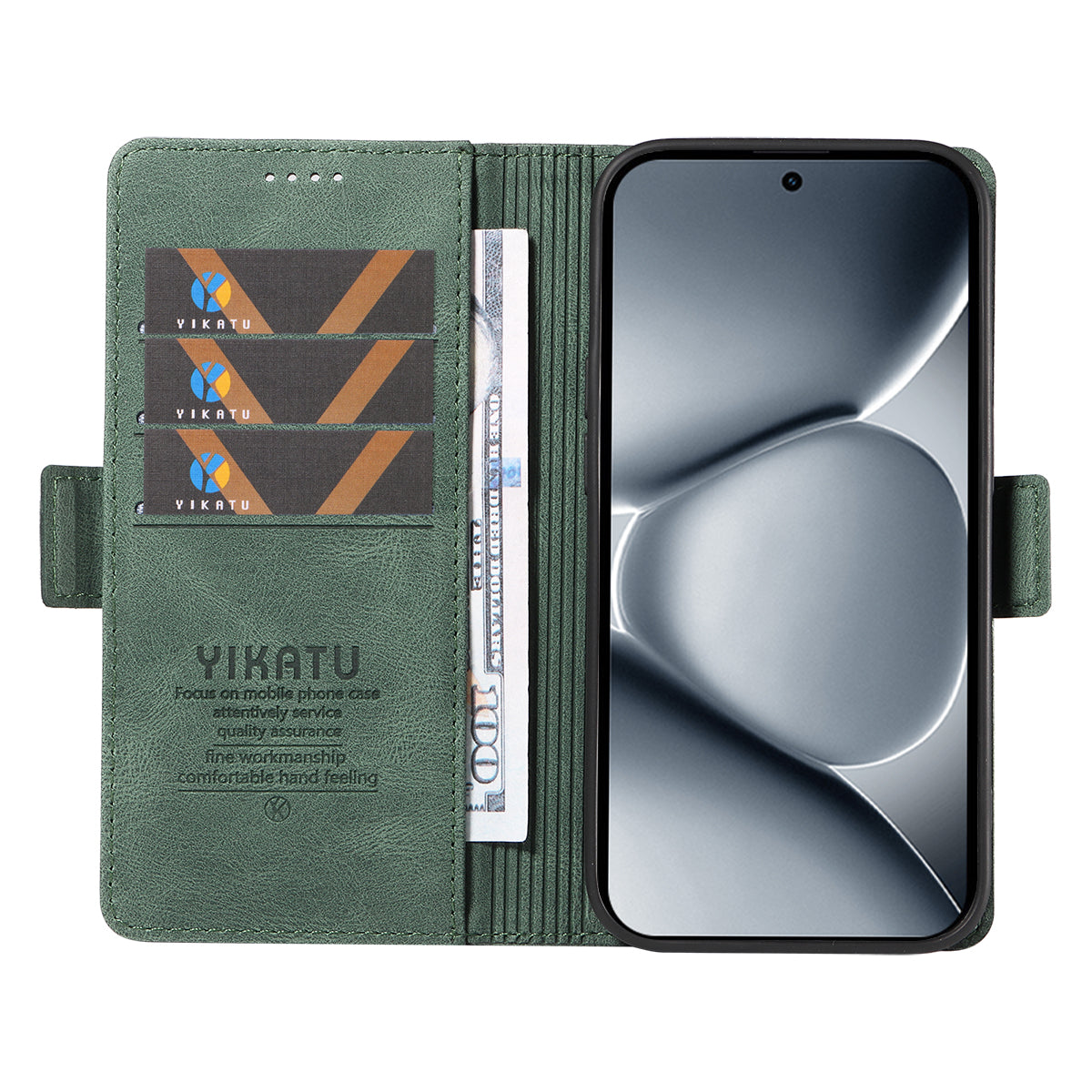 For Xiaomi Poco M8 Pro 5G / Redmi Note 15 Pro+ 5G (Global) Leather Case YIKATU YK-005 Skin-touch Feeling Wallet Phone Cover - Green