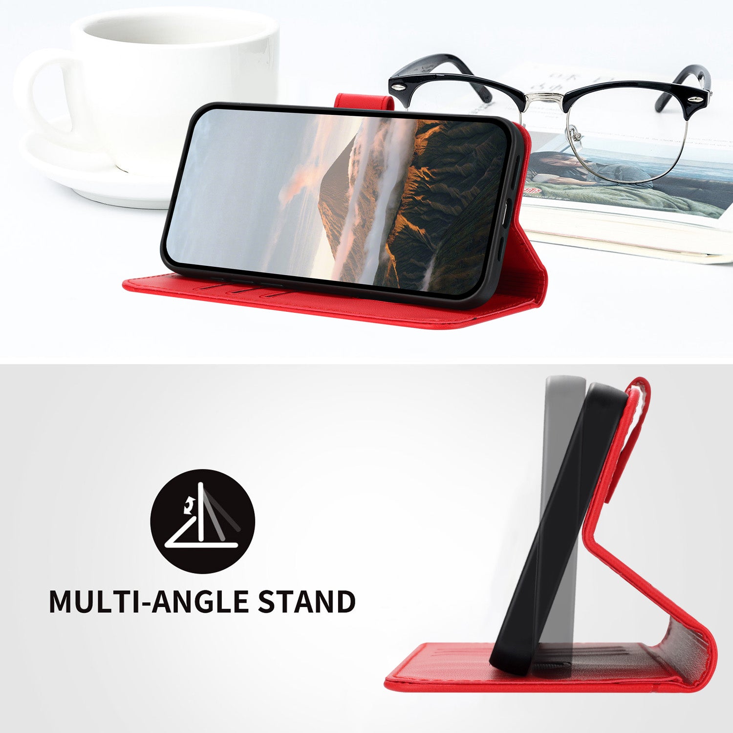 For Xiaomi Poco M8 Pro 5G / Redmi Note 15 Pro+ 5G (Global) Case Triangle Imprint Leather Phone Cover with Lanyard - Red