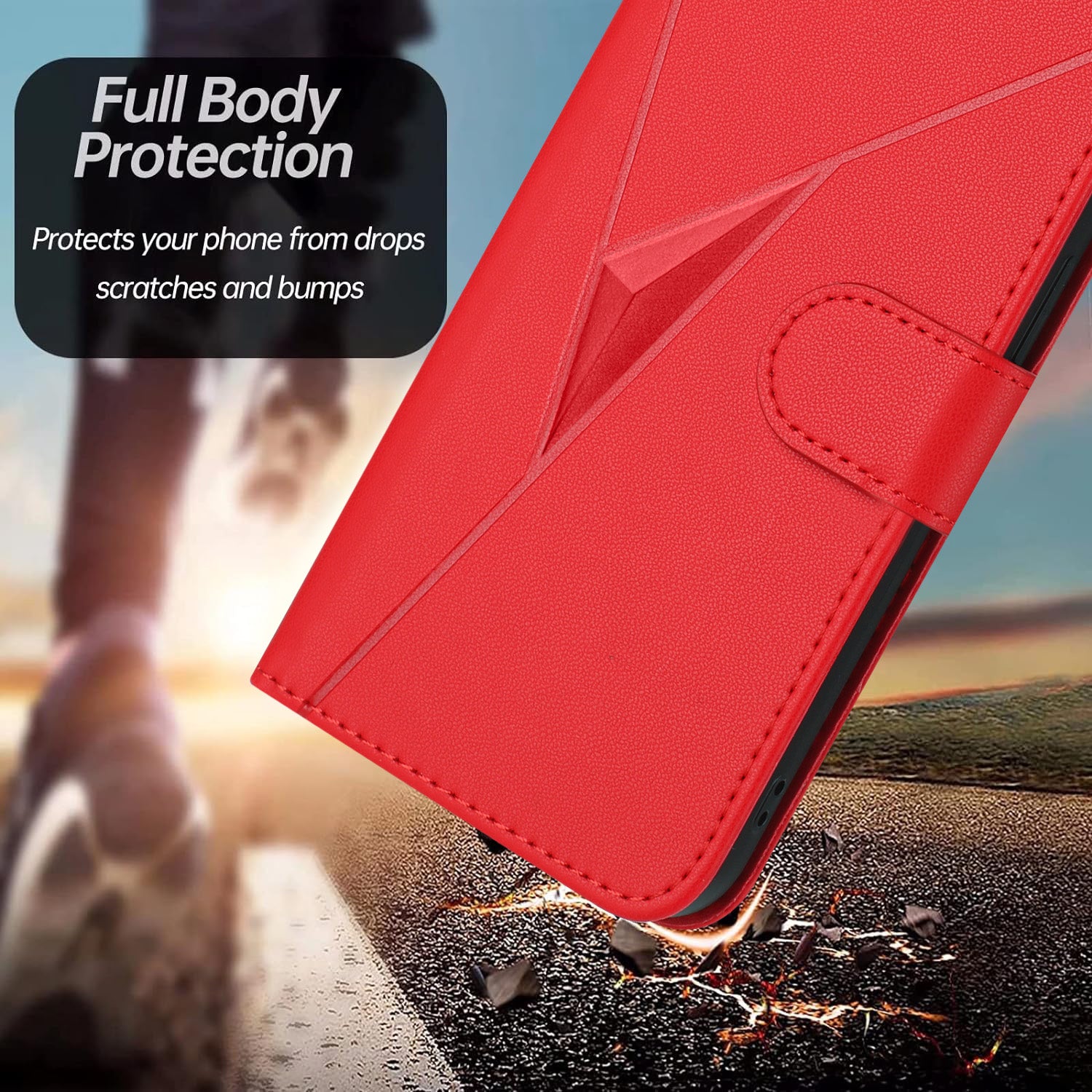 For Xiaomi Poco M8 Pro 5G / Redmi Note 15 Pro+ 5G (Global) Case Triangle Imprint Leather Phone Cover with Lanyard - Red