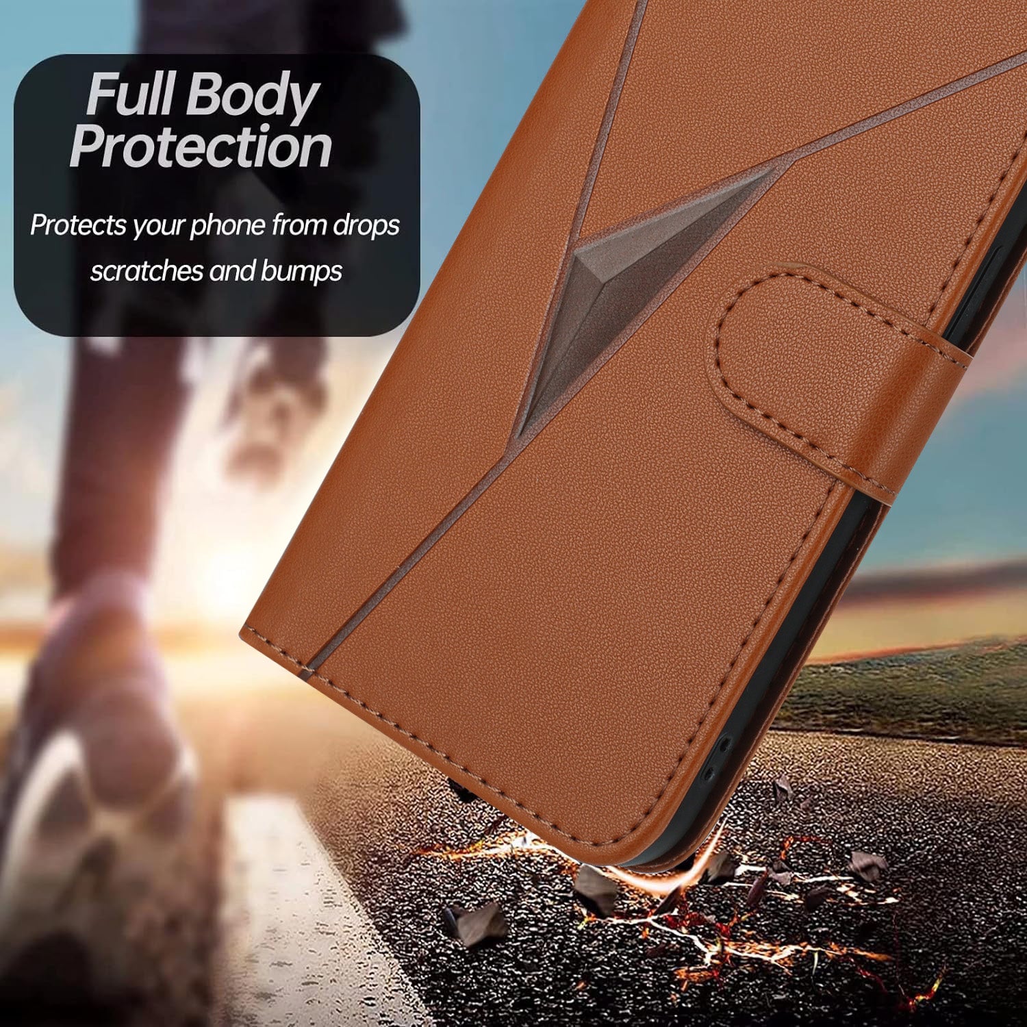 For Xiaomi Poco M8 Pro 5G / Redmi Note 15 Pro+ 5G (Global) Case Triangle Imprint Leather Phone Cover with Lanyard - Coffee