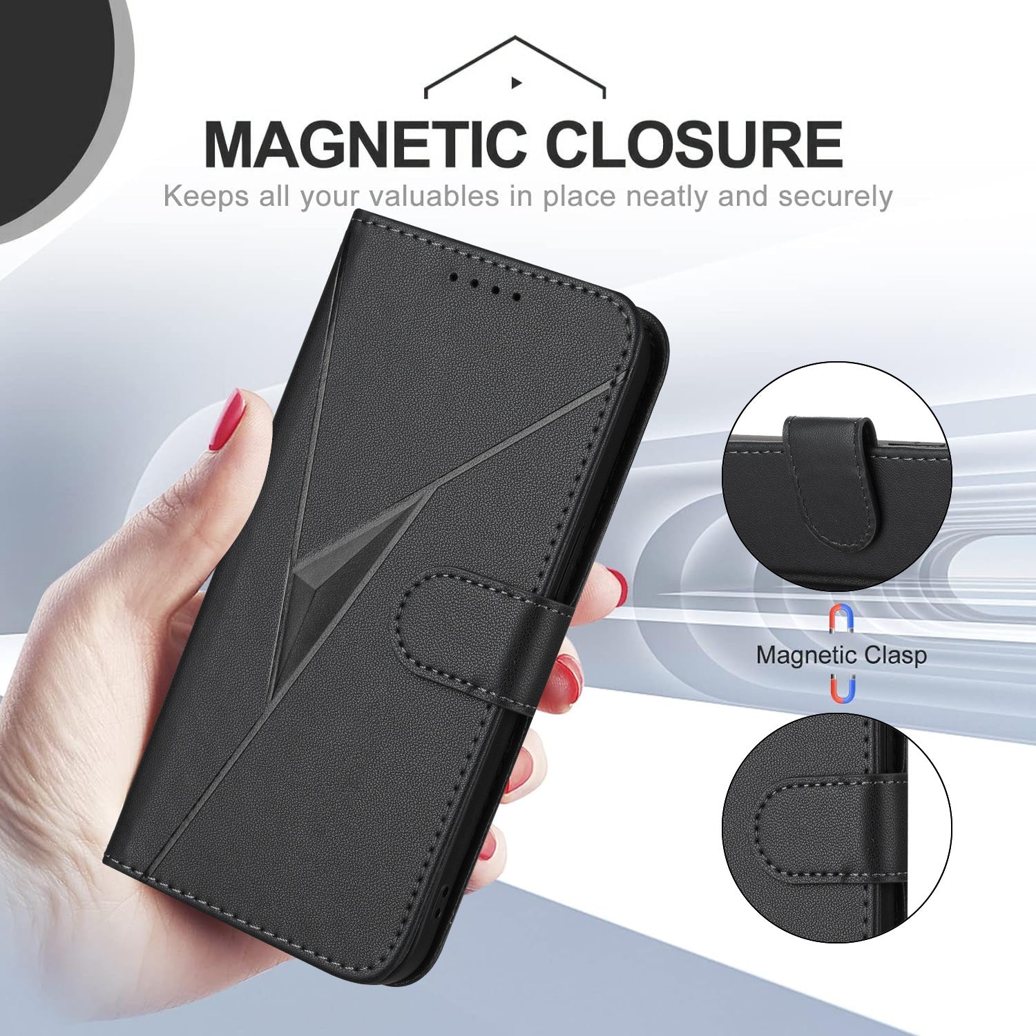 For Xiaomi Poco M8 Pro 5G / Redmi Note 15 Pro+ 5G (Global) Case Triangle Imprint Leather Phone Cover with Lanyard - Black