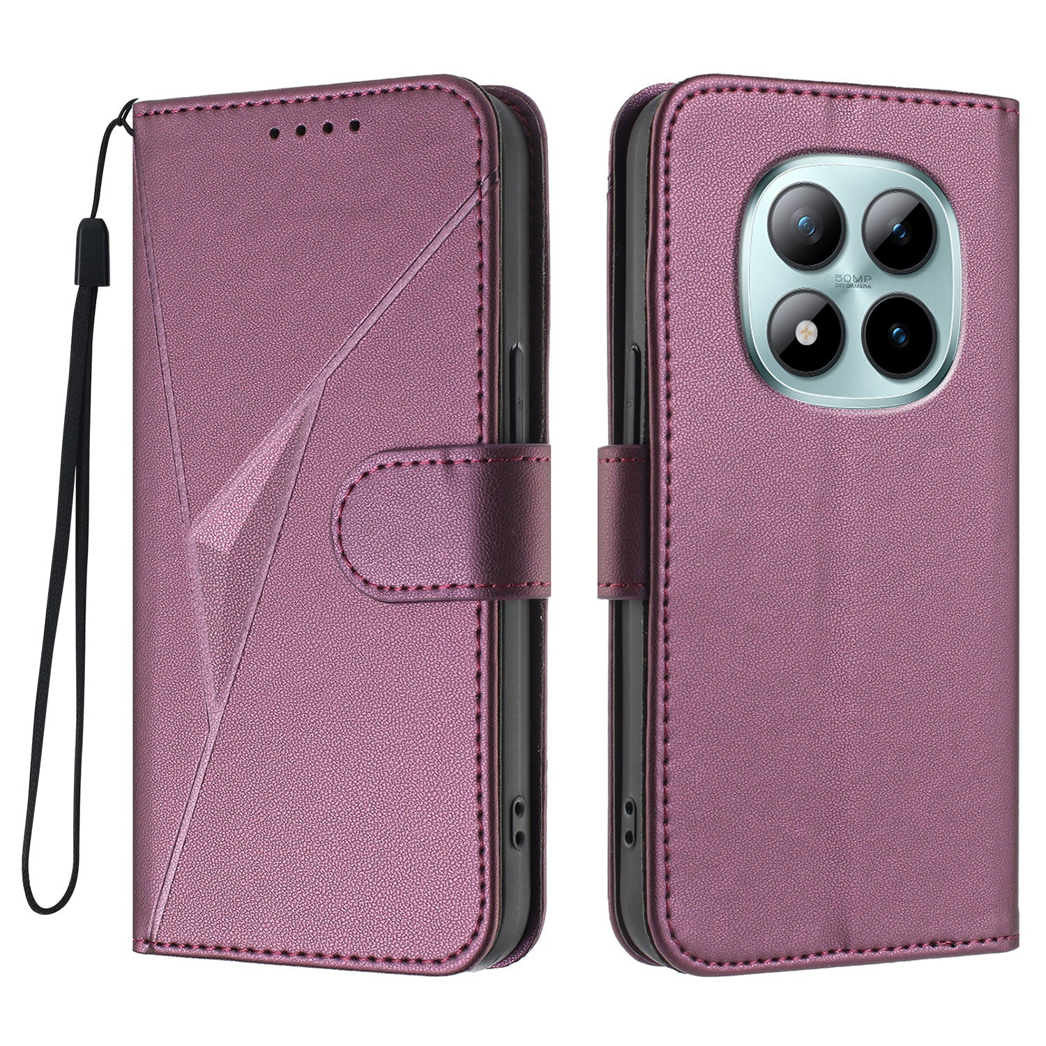 For Xiaomi Poco M8 Pro 5G / Redmi Note 15 Pro+ 5G (Global) Case Triangle Imprint Leather Phone Cover with Lanyard - Dark Purple