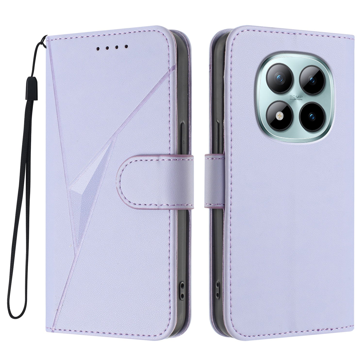 For Xiaomi Poco M8 Pro 5G / Redmi Note 15 Pro+ 5G (Global) Case Triangle Imprint Leather Phone Cover with Lanyard - Light Purple