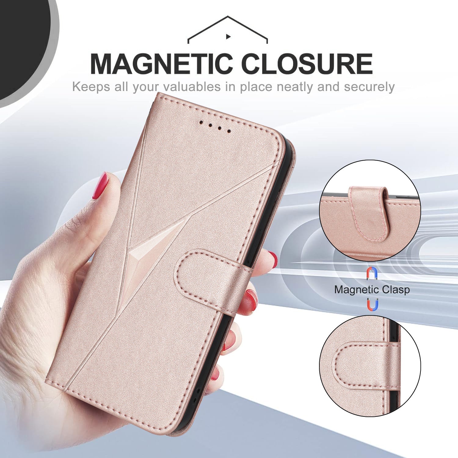 For Xiaomi Poco M8 Pro 5G / Redmi Note 15 Pro+ 5G (Global) Case Triangle Imprint Leather Phone Cover with Lanyard - Rose Gold
