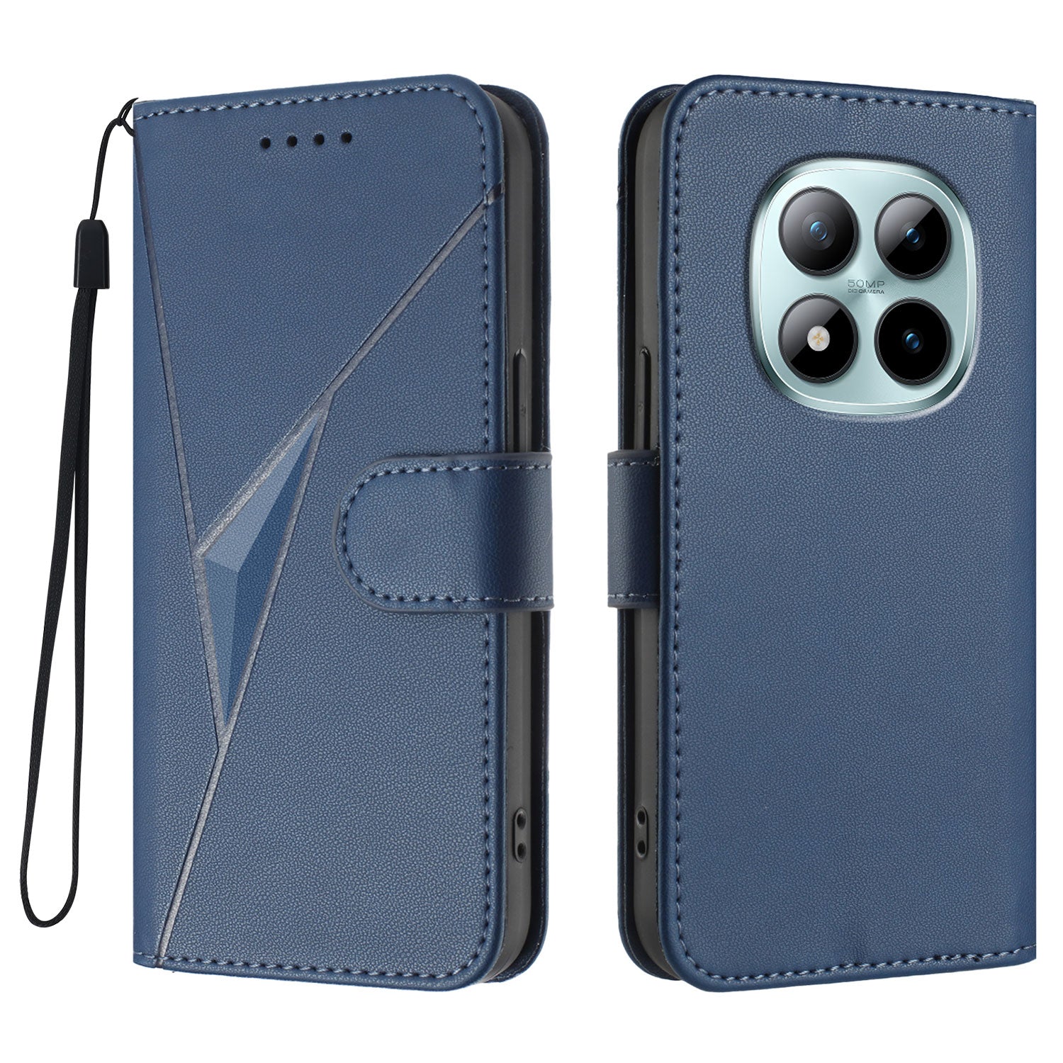 For Xiaomi Poco M8 Pro 5G / Redmi Note 15 Pro+ 5G (Global) Case Triangle Imprint Leather Phone Cover with Lanyard - Royal Blue
