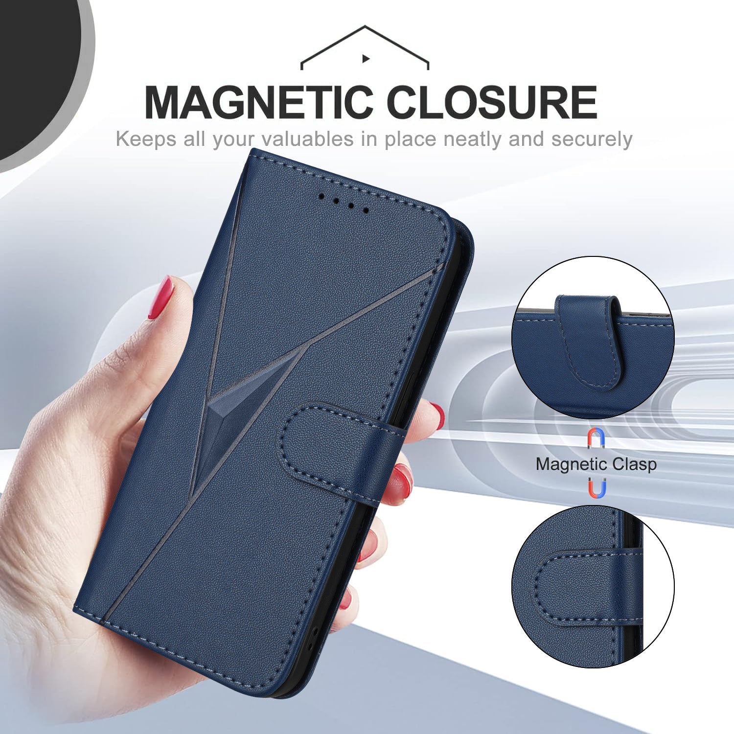 For Xiaomi Poco M8 Pro 5G / Redmi Note 15 Pro+ 5G (Global) Case Triangle Imprint Leather Phone Cover with Lanyard - Royal Blue