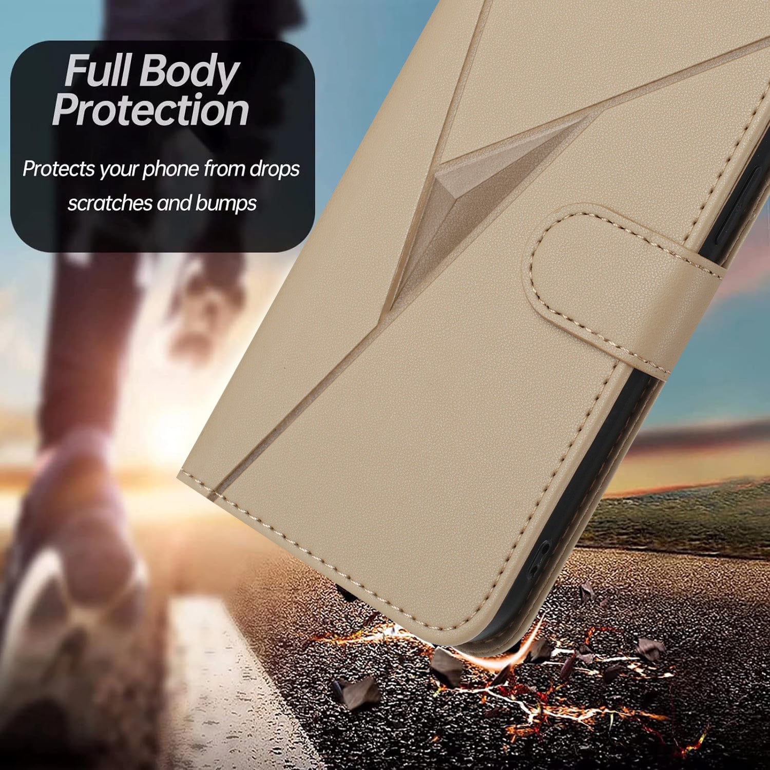 For Xiaomi Poco M8 Pro 5G / Redmi Note 15 Pro+ 5G (Global) Case Triangle Imprint Leather Phone Cover with Lanyard - Golden