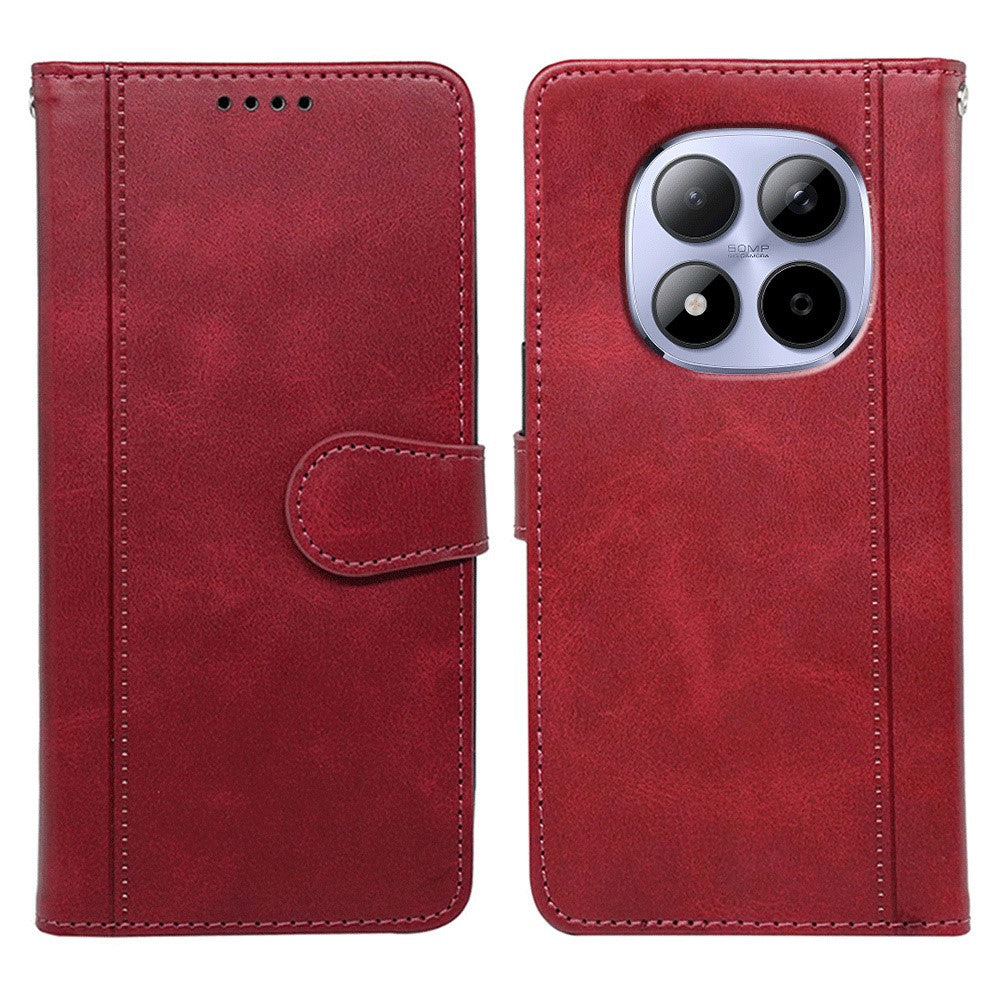 For Xiaomi Redmi Note 15 Pro 5G (Global) Case Calf Texture Leather Stand Book Style Phone Cover - Red