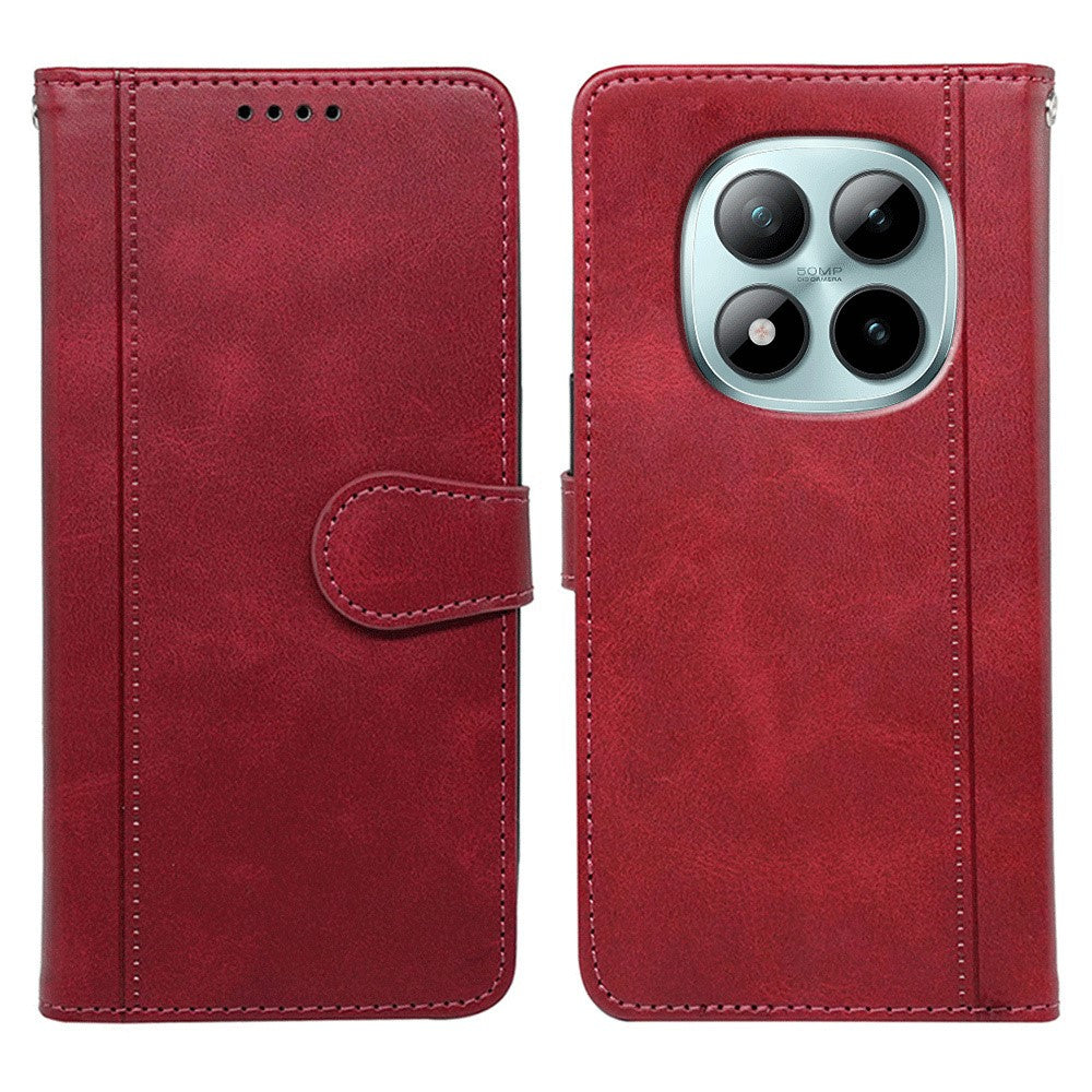 For Xiaomi Poco M8 Pro 5G / Redmi Note 15 Pro+ 5G (Global) Case Calf Texture Leather Stand Book Style Phone Cover - Red