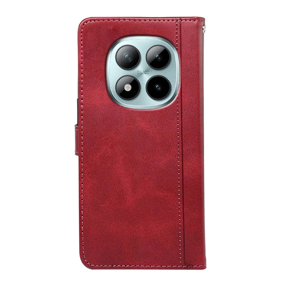 For Xiaomi Poco M8 Pro 5G / Redmi Note 15 Pro+ 5G (Global) Case Calf Texture Leather Stand Book Style Phone Cover - Red