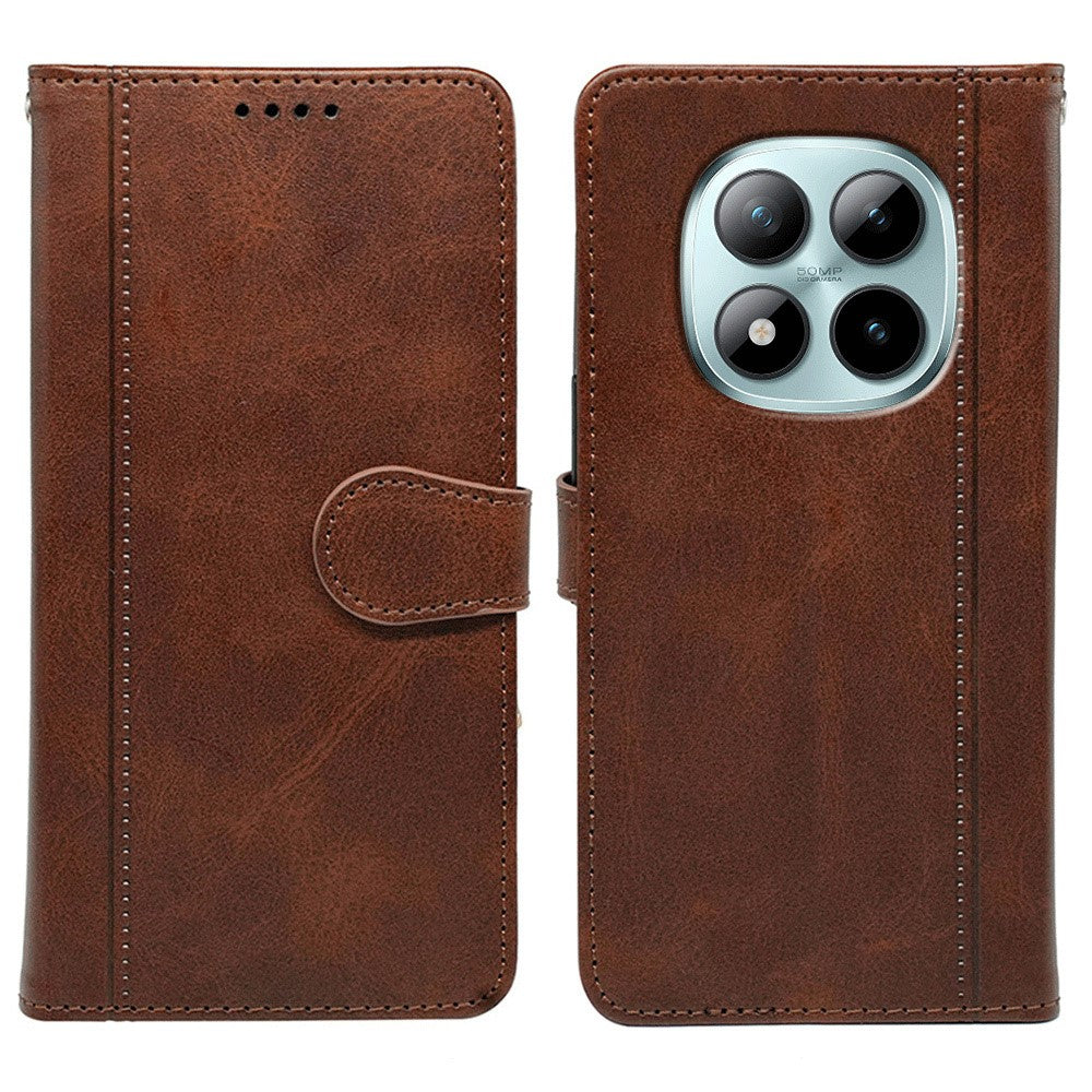 For Xiaomi Poco M8 Pro 5G / Redmi Note 15 Pro+ 5G (Global) Case Calf Texture Leather Stand Book Style Phone Cover - Brown