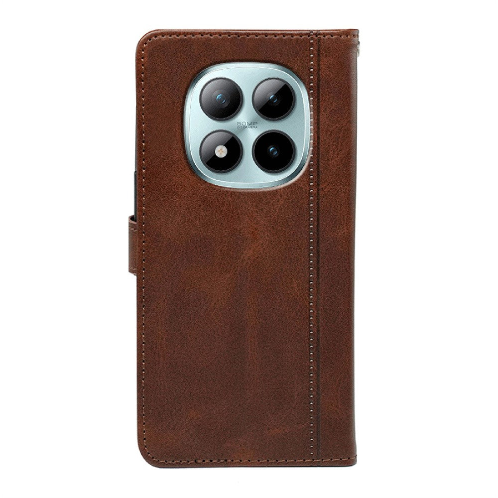 For Xiaomi Poco M8 Pro 5G / Redmi Note 15 Pro+ 5G (Global) Case Calf Texture Leather Stand Book Style Phone Cover - Brown