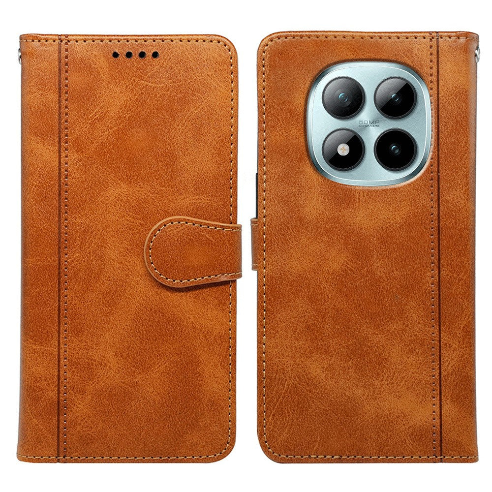 For Xiaomi Poco M8 Pro 5G / Redmi Note 15 Pro+ 5G (Global) Case Calf Texture Leather Stand Book Style Phone Cover - Yellow