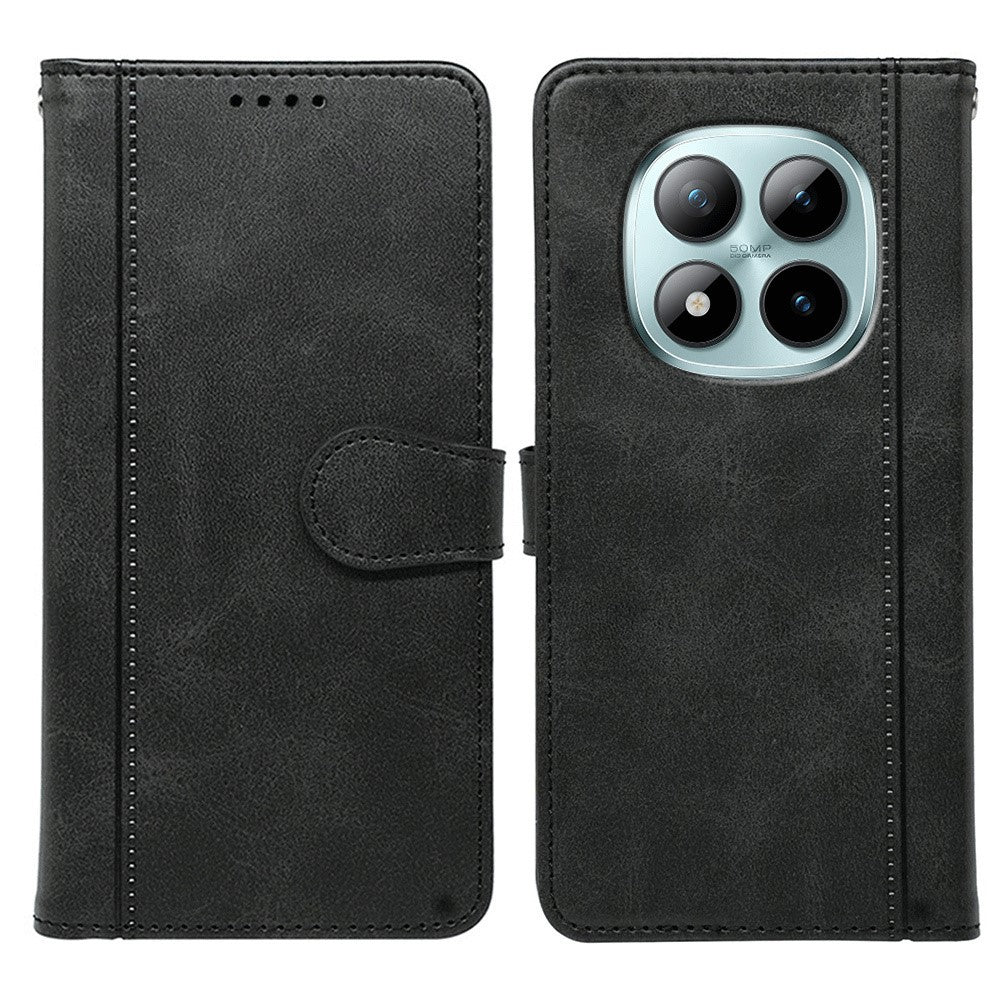 For Xiaomi Poco M8 Pro 5G / Redmi Note 15 Pro+ 5G (Global) Case Calf Texture Leather Stand Book Style Phone Cover - Black