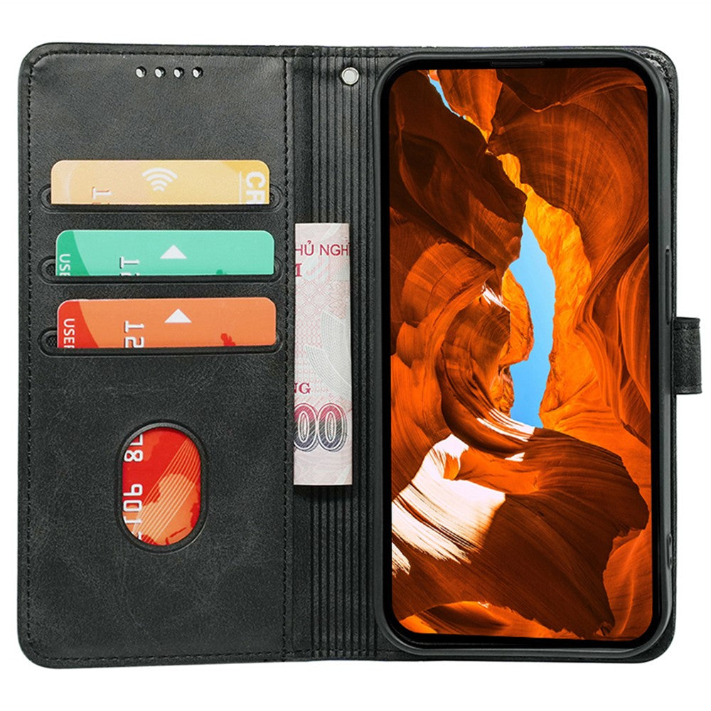 For Xiaomi Poco M8 Pro 5G / Redmi Note 15 Pro+ 5G (Global) Case Calf Texture Leather Stand Book Style Phone Cover - Black