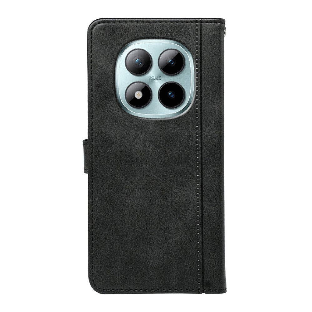 For Xiaomi Poco M8 Pro 5G / Redmi Note 15 Pro+ 5G (Global) Case Calf Texture Leather Stand Book Style Phone Cover - Black