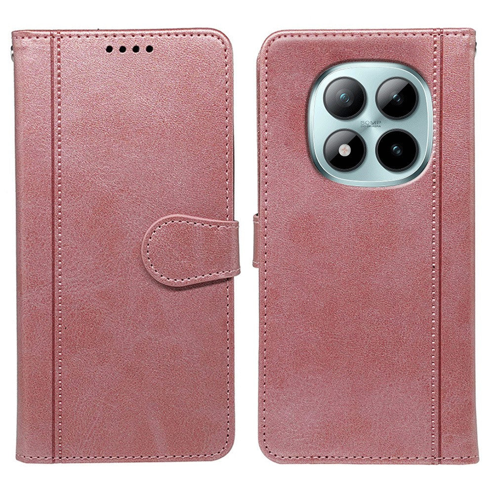 For Xiaomi Poco M8 Pro 5G / Redmi Note 15 Pro+ 5G (Global) Case Calf Texture Leather Stand Book Style Phone Cover - Rose Gold