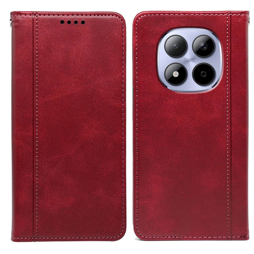 For Xiaomi Redmi Note 15 Pro 5G (Global) Case Hidden Magnetic Closure Calf Texture Leather Phone Cover - Red