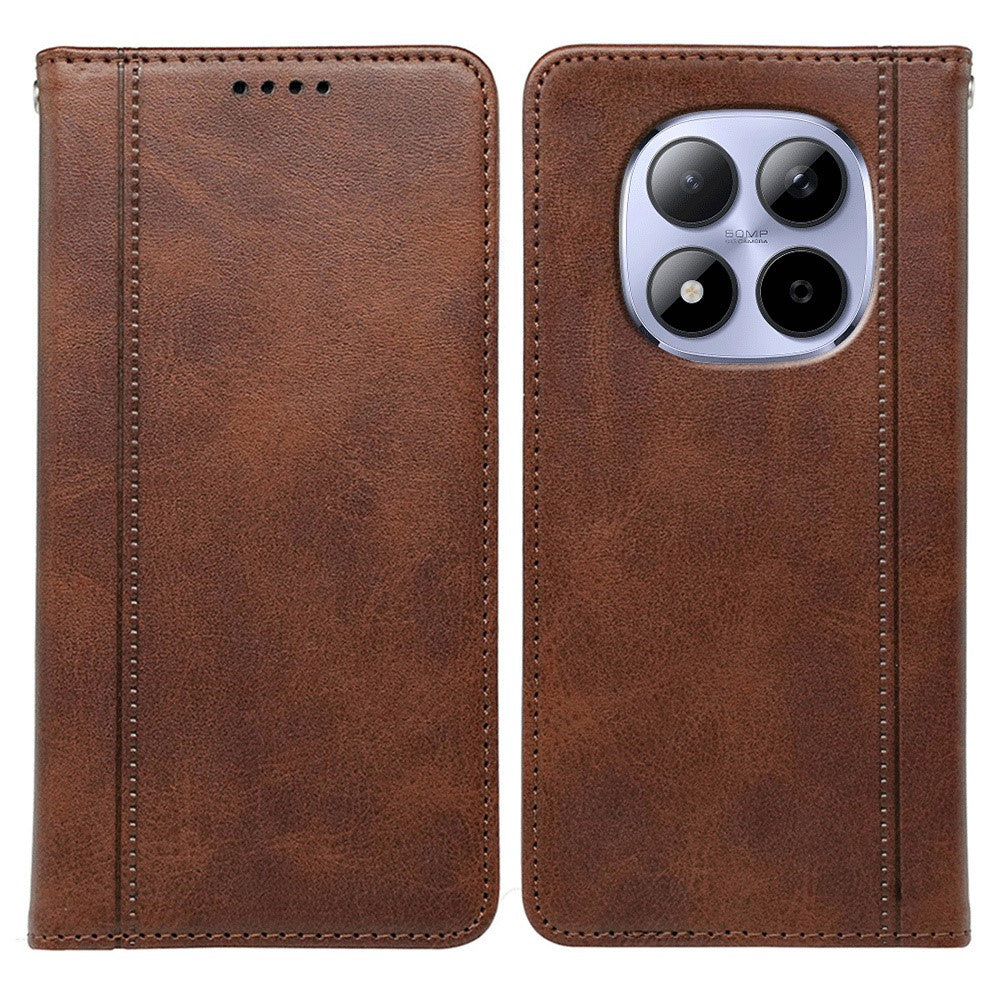 For Xiaomi Redmi Note 15 Pro 5G (Global) Case Hidden Magnetic Closure Calf Texture Leather Phone Cover - Brown