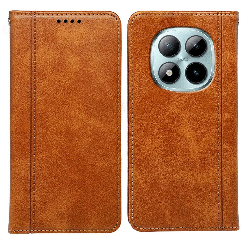 For Xiaomi Poco M8 Pro 5G / Redmi Note 15 Pro+ 5G (Global) Case Hidden Magnetic Closure Calf Texture Leather Phone Cover - Yellow