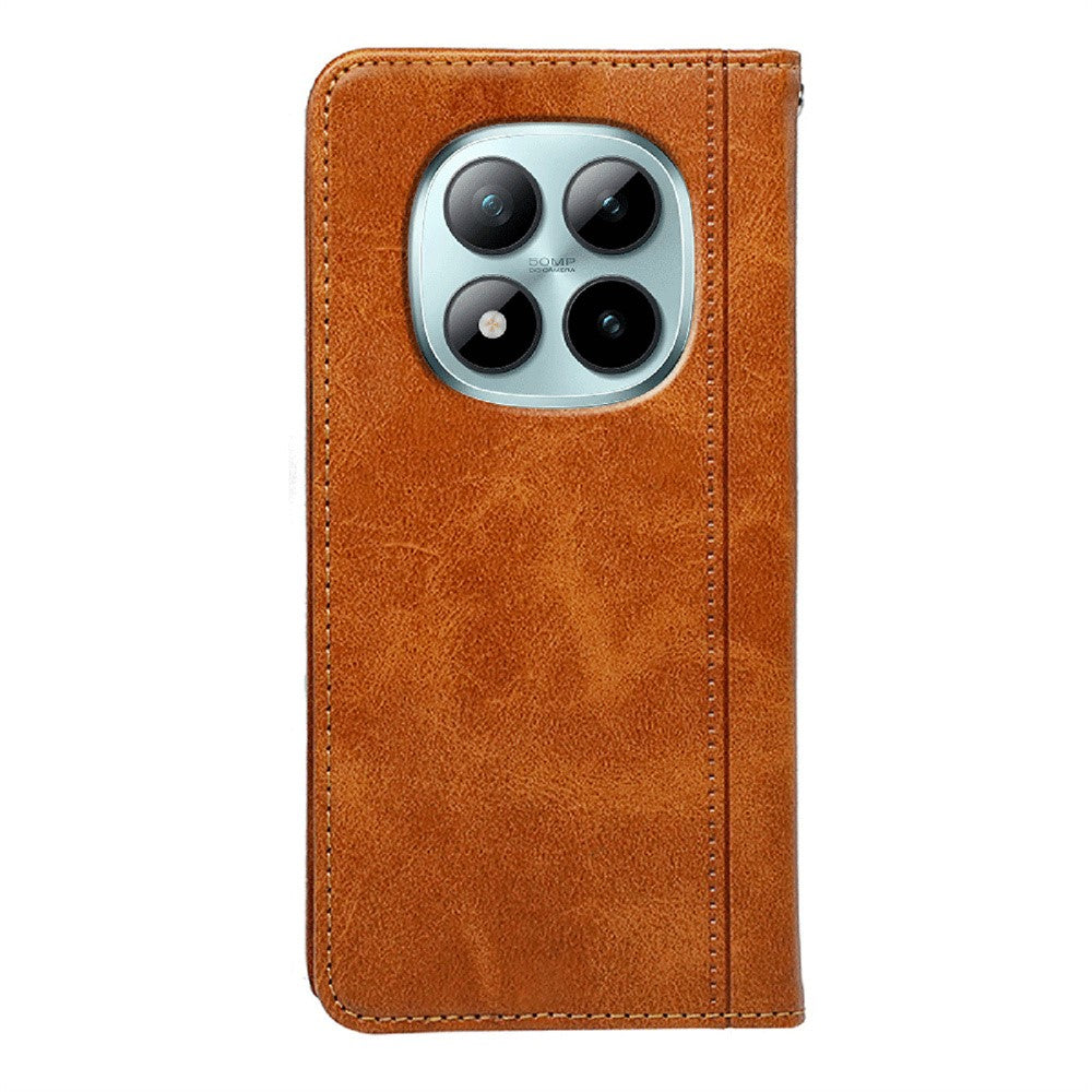 For Xiaomi Poco M8 Pro 5G / Redmi Note 15 Pro+ 5G (Global) Case Hidden Magnetic Closure Calf Texture Leather Phone Cover - Yellow