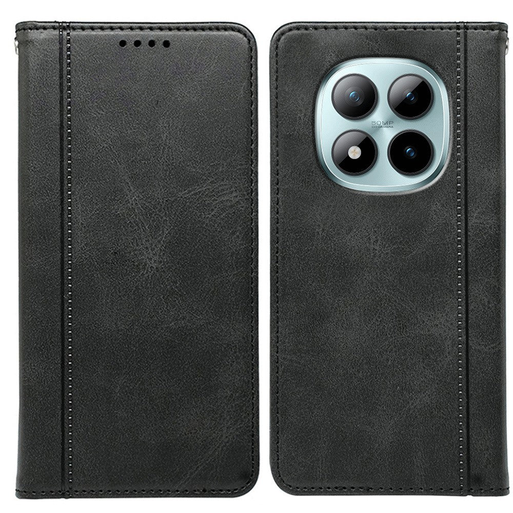 For Xiaomi Poco M8 Pro 5G / Redmi Note 15 Pro+ 5G (Global) Case Hidden Magnetic Closure Calf Texture Leather Phone Cover - Black
