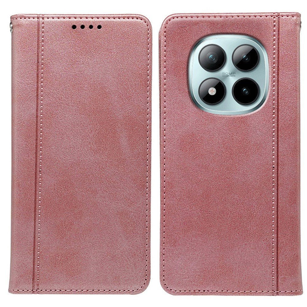 For Xiaomi Poco M8 Pro 5G / Redmi Note 15 Pro+ 5G (Global) Case Hidden Magnetic Closure Calf Texture Leather Phone Cover - Rose Gold