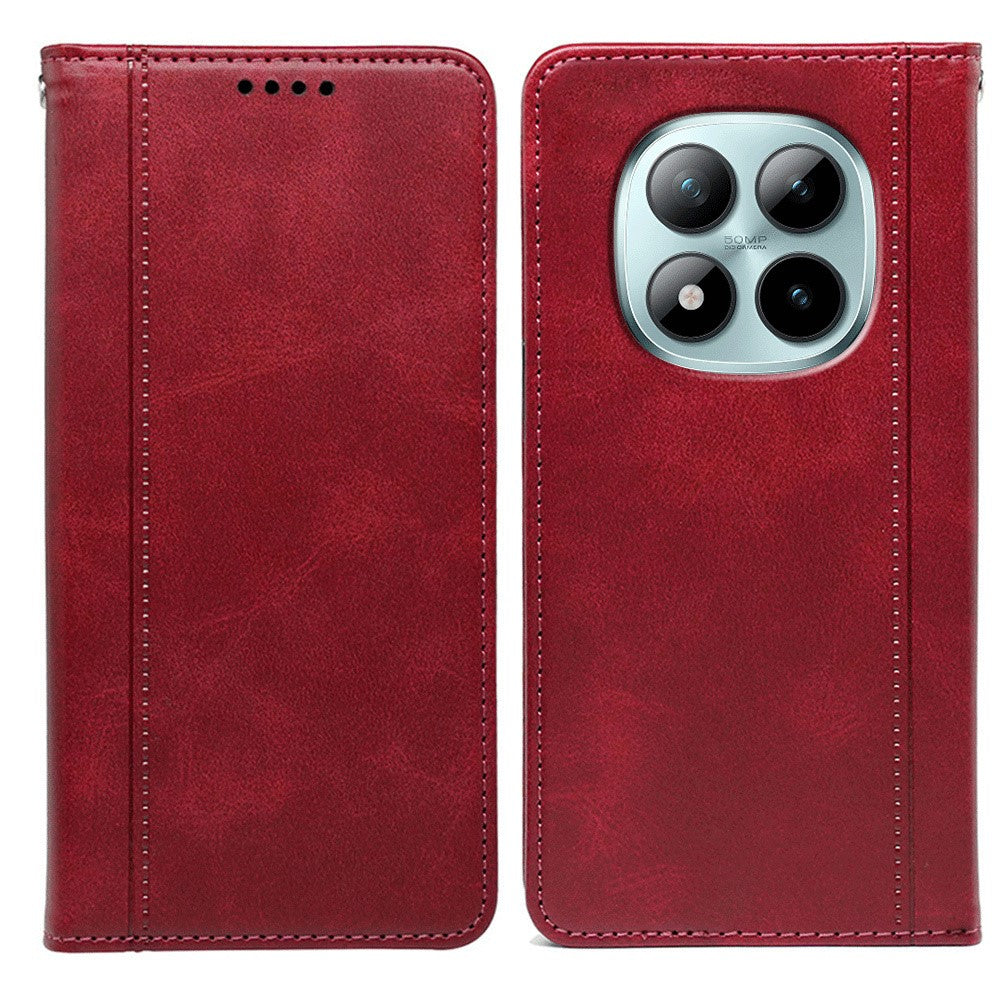 For Xiaomi Poco M8 Pro 5G / Redmi Note 15 Pro+ 5G (Global) Case Hidden Magnetic Closure Calf Texture Leather Phone Cover - Red