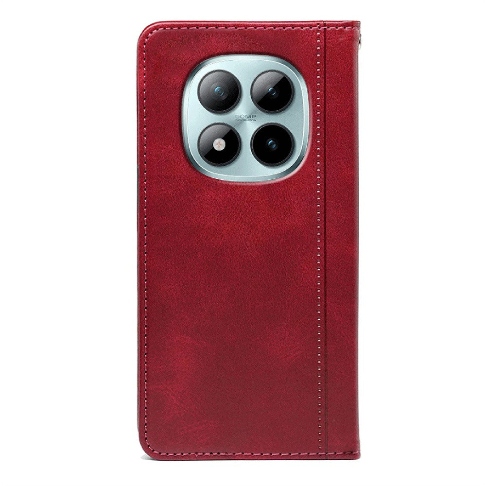 For Xiaomi Poco M8 Pro 5G / Redmi Note 15 Pro+ 5G (Global) Case Hidden Magnetic Closure Calf Texture Leather Phone Cover - Red