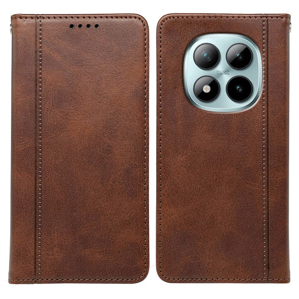 For Xiaomi Poco M8 Pro 5G / Redmi Note 15 Pro+ 5G (Global) Case Hidden Magnetic Closure Calf Texture Leather Phone Cover - Brown