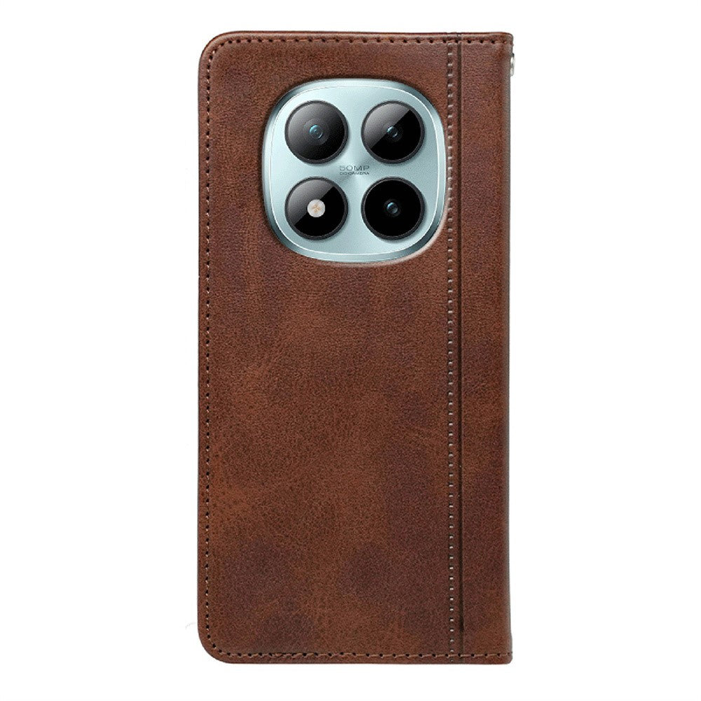 For Xiaomi Poco M8 Pro 5G / Redmi Note 15 Pro+ 5G (Global) Case Hidden Magnetic Closure Calf Texture Leather Phone Cover - Brown