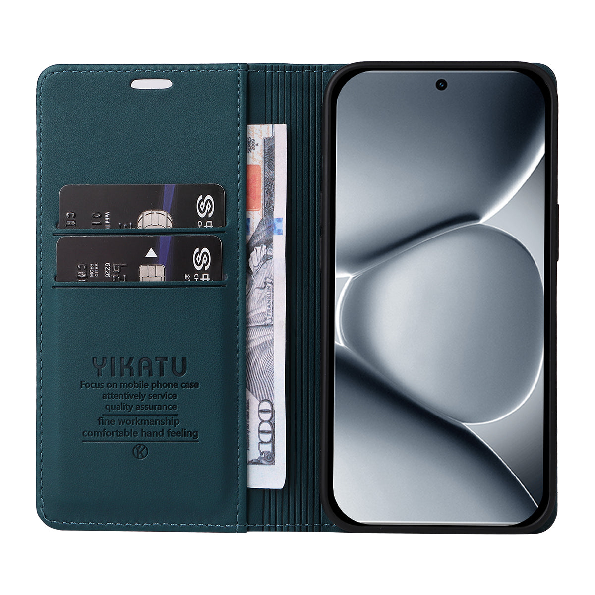 For Xiaomi Poco M8 Pro 5G / Redmi Note 15 Pro+ 5G (Global) Phone Cases YIKATU Magnetic Closure PU Leather Mobile Cover - Green